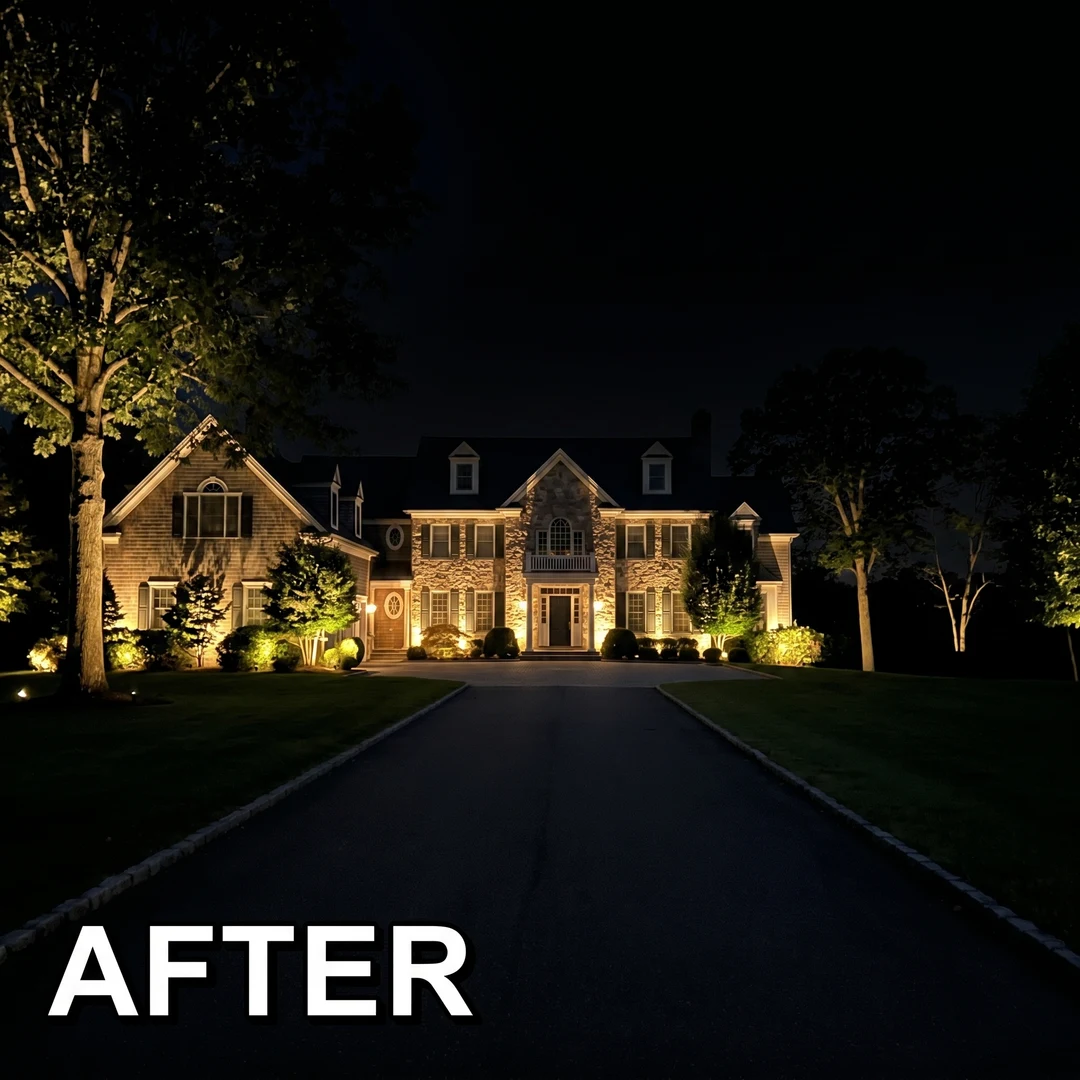 Estate after landscape lighting