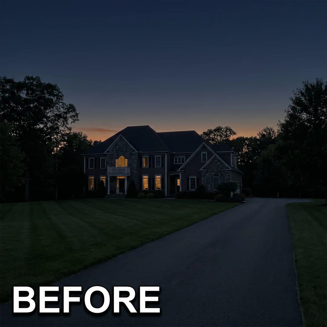 Estate before landscape lighting