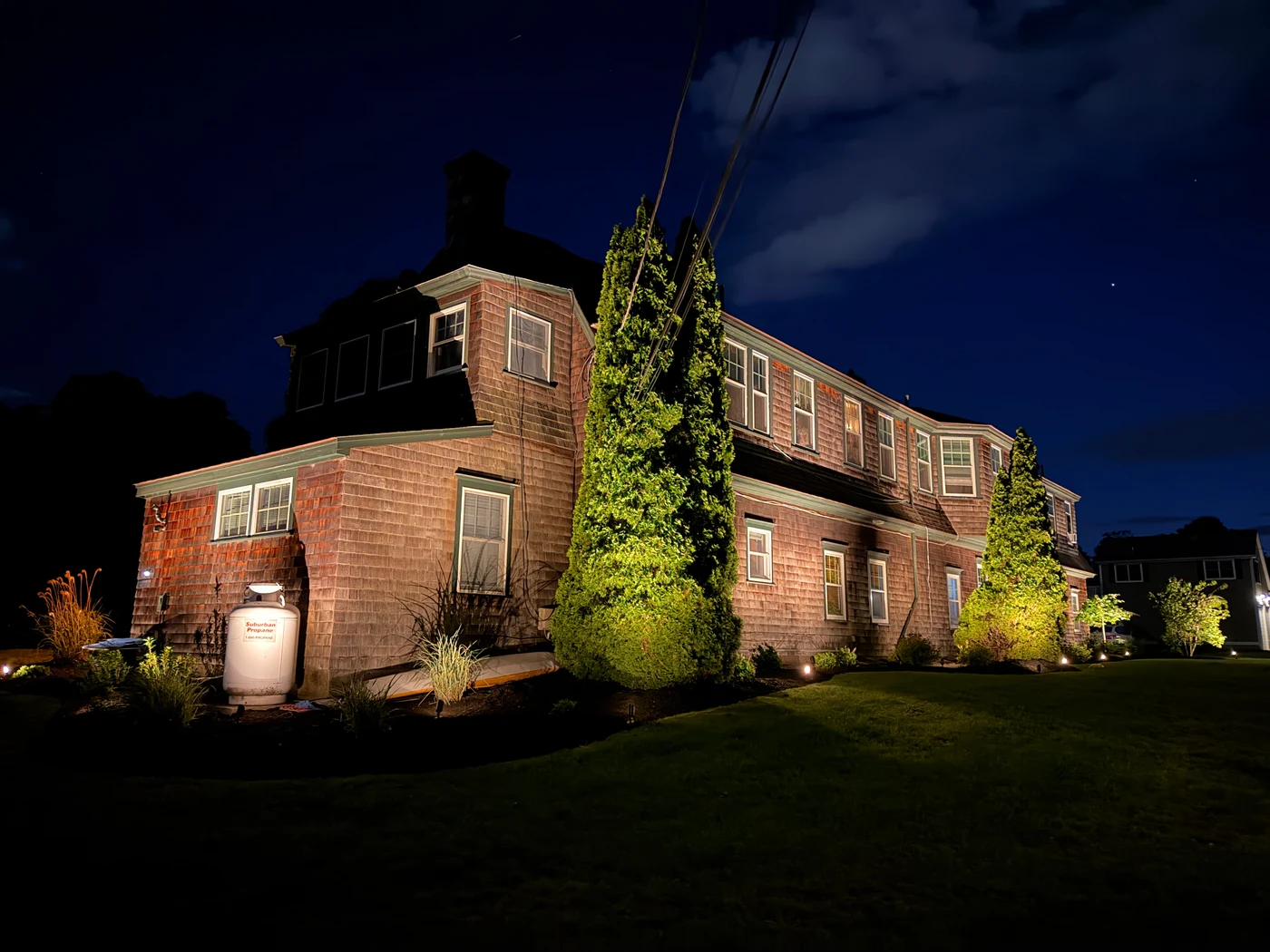 Property landscape lighting, North Kingston RI