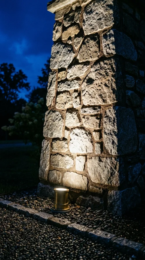Fieldstone driveway pillar lighting